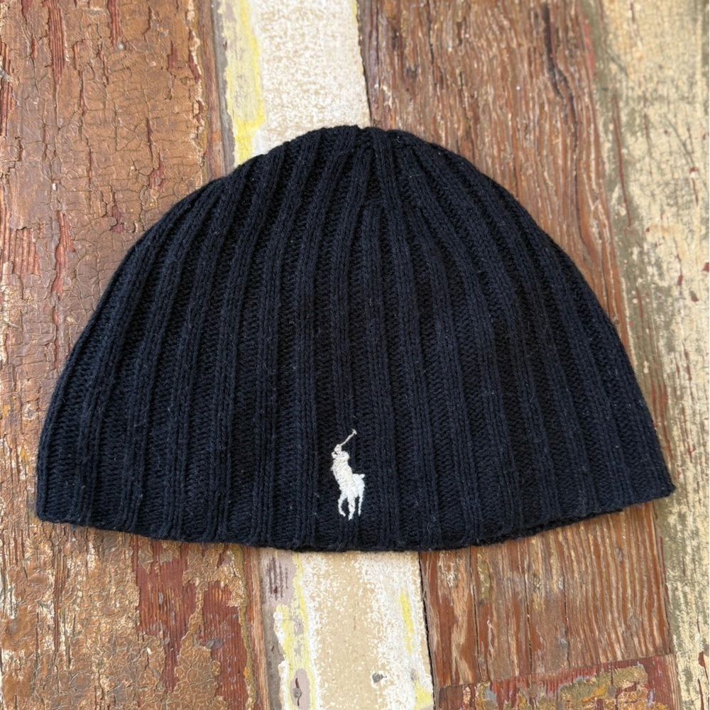 Polo Ralph Lauren Unisex Black Ribbed Knit Beanie Hat Classic | OS - Picture 1 of 3